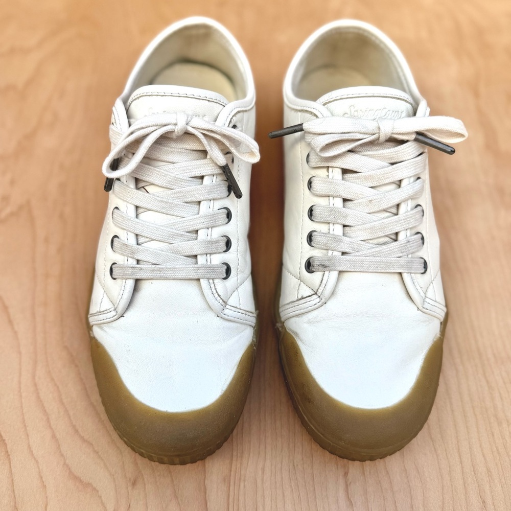 G2 Sheepskin Spring CourtWhite Sneakers with Tan Soles - Picture 2 of 8
